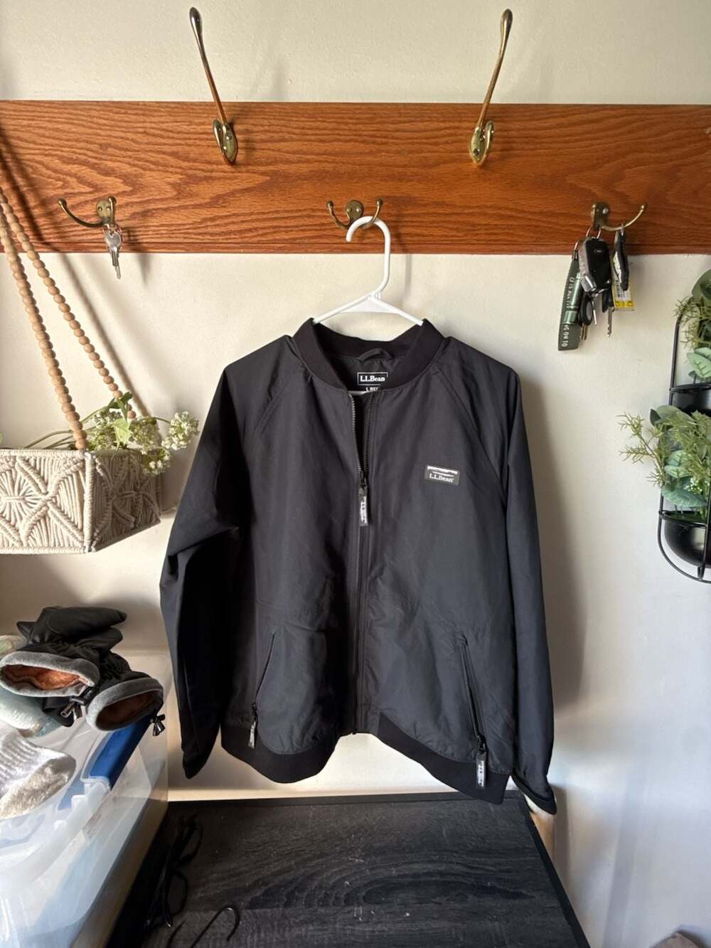 L.L.Bean Bomber Jacket Size L Regular Black Full Zip